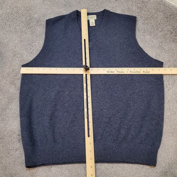 LL Bean sweater Mens Large Blue Vest Wool V Neck Lambswool - Picture 5 of 7